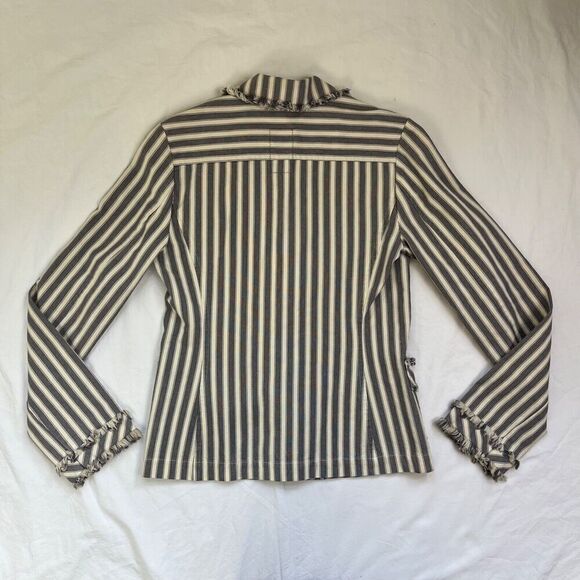 Vtg Anthropologie Burning Torch Blazer S Grey White Striped Jacket Cotton Y2K - Picture 10 of 10